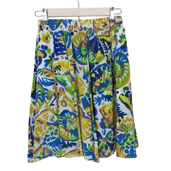 Vintage Silk Sea Shell Pattern Bright Blue Yellow Skirt - Women's M - Picture 1 of 5